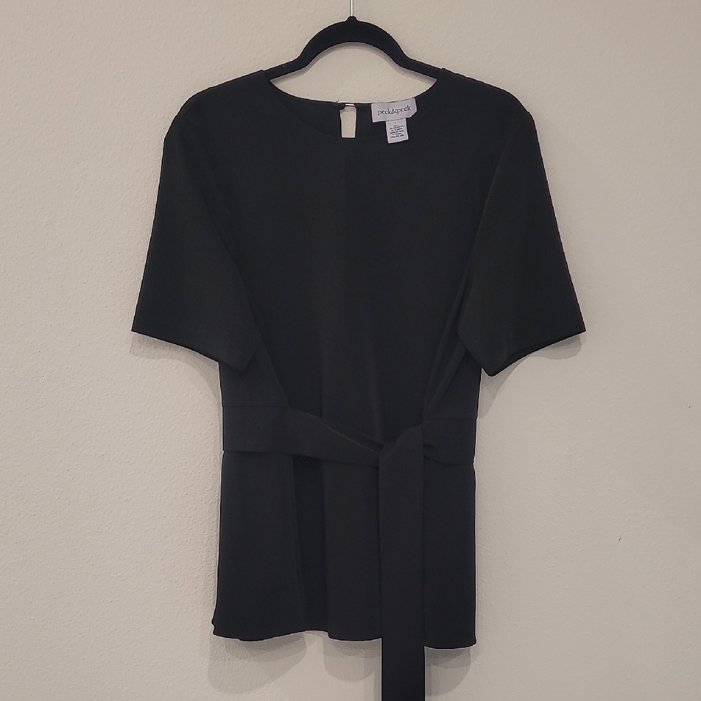 Peak & Peak Black Boxy Tie Front Short Sleeve Blouse